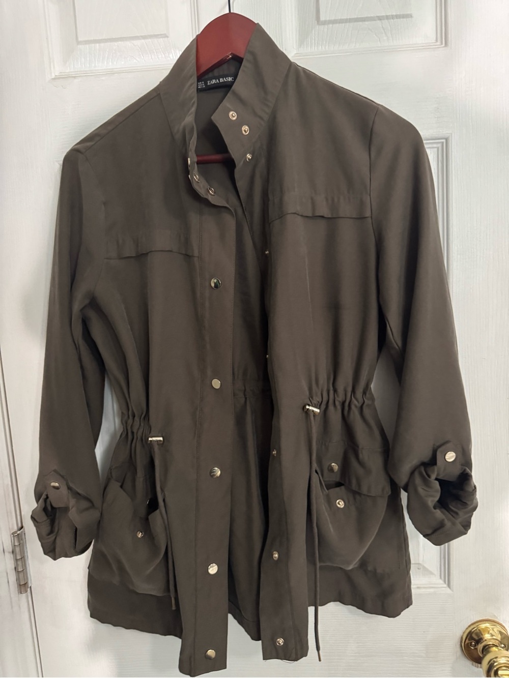 Zara Olive Green Utility Jacket with Drawstring Waist